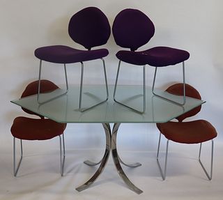 Midcentury Chrome And Glass Table and 4 Chairs