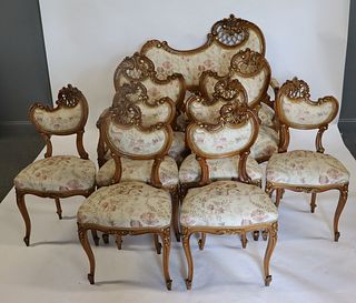 Antique 9 Piece Carved And Upholstered