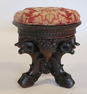 Highly Carved Ram Form Stool.