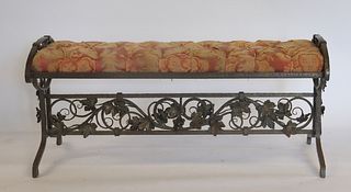 Antique Hand Hammered Wrought Iron Upholstered