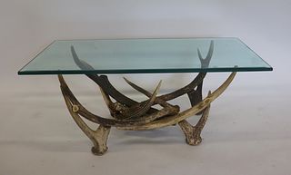 Vintage Adirondack Style Antler Table With