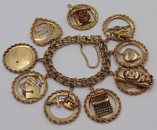 JEWELRY. Heavy 14kt Gold Charm Bracelet and Charm.