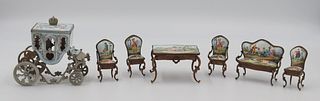Austrian Enamel Decorated Parlor Set and Chariot.