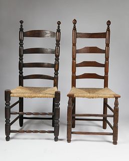 Two Nantucket Rush Seat Side Chairs, 18th Century