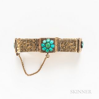 Antique Low-karat Gold and Turquoise Bracelet
