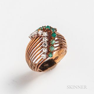 14kt Gold, Diamond, and Emerald Ring
