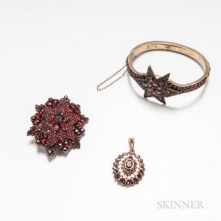 Three Pieces of Antique Garnet Jewelry
