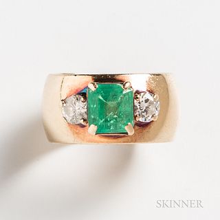 14kt Gold, Emerald, and Diamond Ring