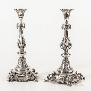 Pair of Russian .875 Silver Weighted Candlesticks