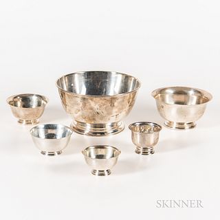 Six Sterling Silver Paul Revere Reproduction Footed Bowls