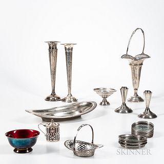 Group of Sterling Silver Tableware and a Silver-plated Enameled Bowl