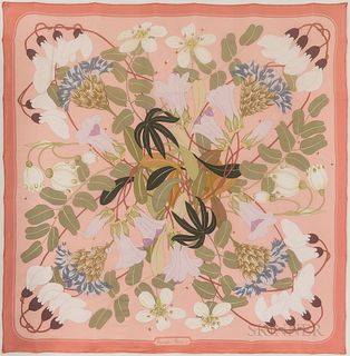 Framed Hermes "Flora Graeca" Pink Silk Scarf