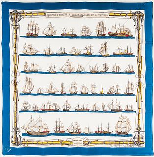 Framed Hermes "Navires d'Europe, a Voiles, Mixtre et a Vapeur" Silk Scarf