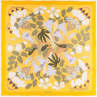 Framed Hermes "Flora Graeca" Yellow Silk Scarf