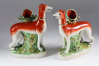 Pair of English Staffordshire Whippet Spill Vases