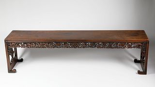 Chinese Carved Teak Wood Bench, circa 1880