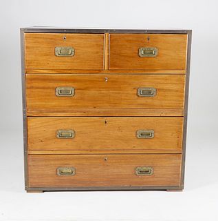 Brass Trimmed Campaign Chest of Drawers, 19th Century