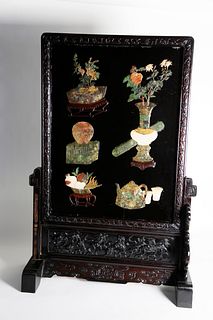 Chinese Carved Hardstone Table Screen, mid 19th Century
