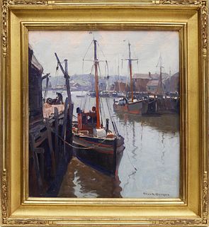 Emile Albert Gruppe Oil on Canvas "Gloucester Fishing Boats"