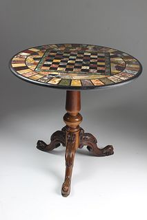 Italian Marble Specimen Tripod Game Table, mid 19th Century