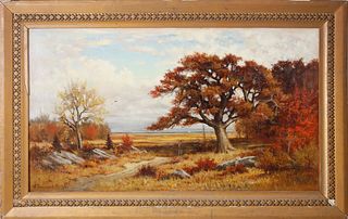 William Ferdinand Macy Oil on Canvas "Nantucket Fall Landscape...the Road Less Traveled"