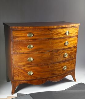 Massachusetts Federal Bow Front Inlaid Chest of Drawers, circa 1790-1810