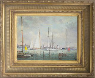 Peter Layne Arguimbau Oil on Board "Opera House Cup Race at Brant Point"