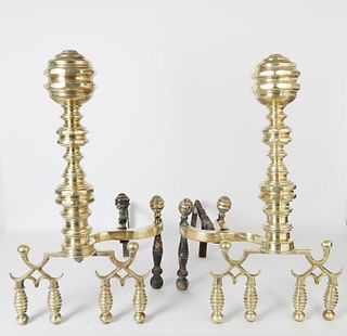 Pair of American Empire Brass Andirons, circa 1830-1840
