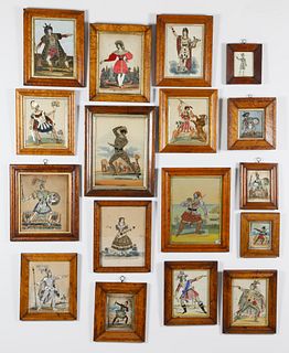 Unique Set of 17 Theatrical Decoupage Prints, 19th Century