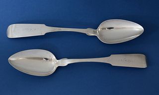 Pair of Nantucket “Easton and Sanford” (1830-1838) Coin Silver Tablespoons