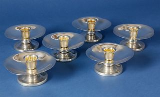 Set of Six Japanese Contemporary Sterling Silver Candle Holders, 20th Century