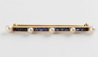 Antique Sapphire and Pearl Bar Pin