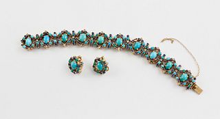 14k Yellow Gold and Persian Turquoise, Sapphire and Diamond Bracelet