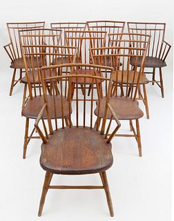 Set of Ten American Birdcage Windsor Chairs, circa 1810