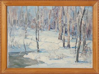 Pair of Frank Swift Chase Oils on Board "Winter Landscape" and "White Mountains"