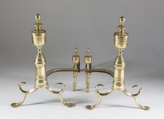 Fine and Important Pair of Philadelphia Engraved Brass Andirons, late 18th Century