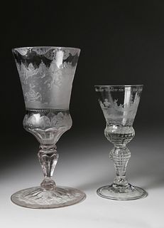 Two German Engraved Glass Goblets