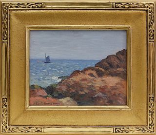 Joseph Eliot Enneking Oil on Artist Board "Sea and Rocks"