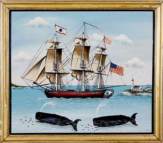 Ralph Eugene Cahoon, Jr. Oil on Masonite "Portrait of the Whaling Bark Ann Alexander"