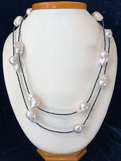 White Baroque Pearl and Spinel Necklace