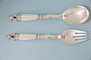 Pair of Georg Jensen Denmark Sterling Silver Fork and Spoon