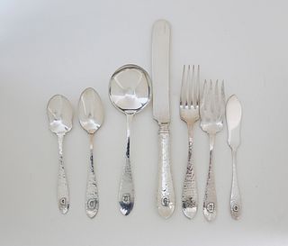 Hand Hammered Sterling Silver Flatware Service, Turn of the Century