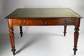 English Mahogany Leather Top Library Table, circa 1840