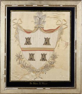 Miss S. Wait Silk Needlework "Attend with Patience" Coat-of-Arms, circa 1799