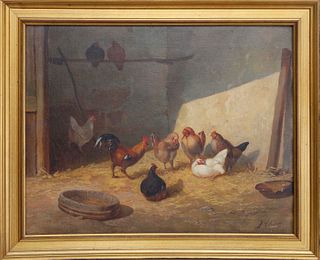 Austro-Hungarian School Oil on Canvas "Barnyard Fowls"