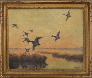 Bernard M. Keyes Oil on Canvas "Ducks at Daybreak"