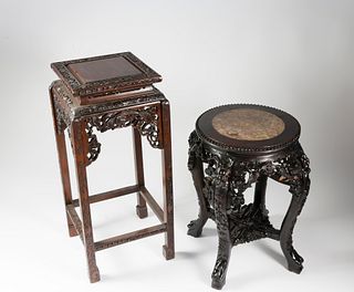 Two Chinese Carved Teakwood Stands, 19th Century
