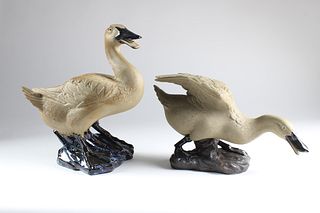 Two Chinese Partial Glazed Ceramic Ducks, circa 1900