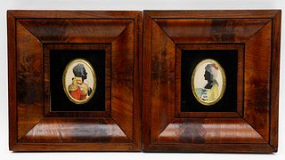 Pair of American Miniature Watercolor Silhouette Portraits of a Military Officer and His Wife, early 19th Century