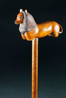 Ralph Buckwalter (American 1906-1990) Folk Art Carved Lion Cane